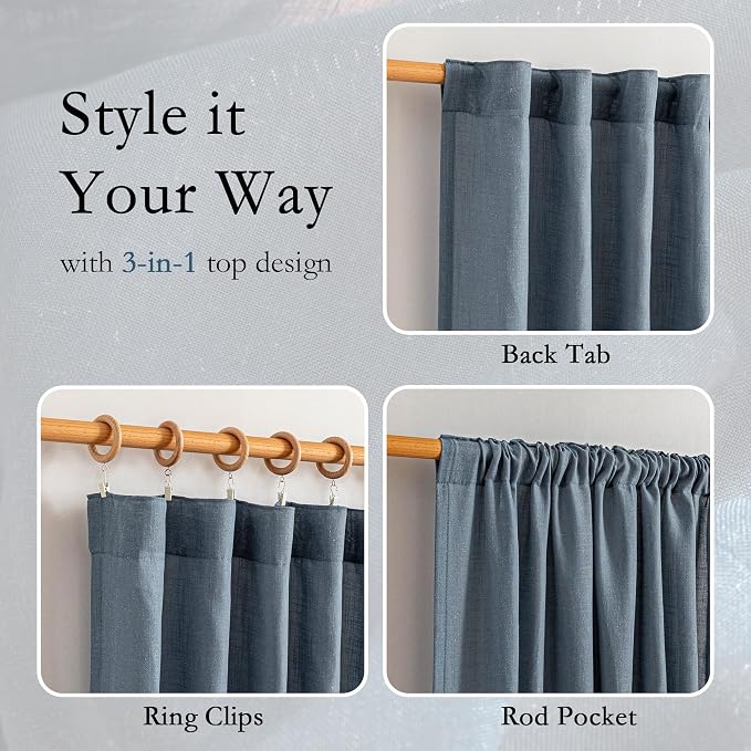 MYSKY HOME 72 Inches Long Semi Sheer Curtains Light Filtering Window Drapes Door Curtains for Closet Doorways, Short Curtain Panels Elegant Look for Classroom/Guestroom, 50" x 72", Dusty Blue, 2 Pcs