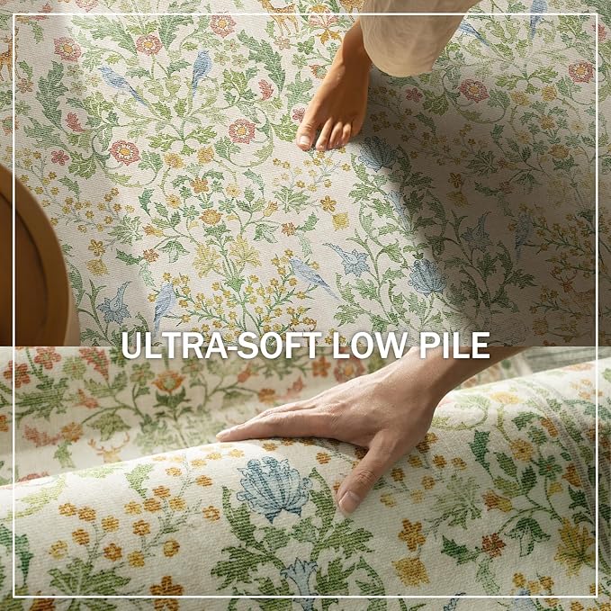 Washable Area Rugs for Living Room: 5x7 Bedroom Rug Vintage Rugs Stain Resistant Non Slip Low Pile Lightweight Soft Carpets Rugs for Dining Room Kitchen Nursery Kids Room Farmhouse Living Room