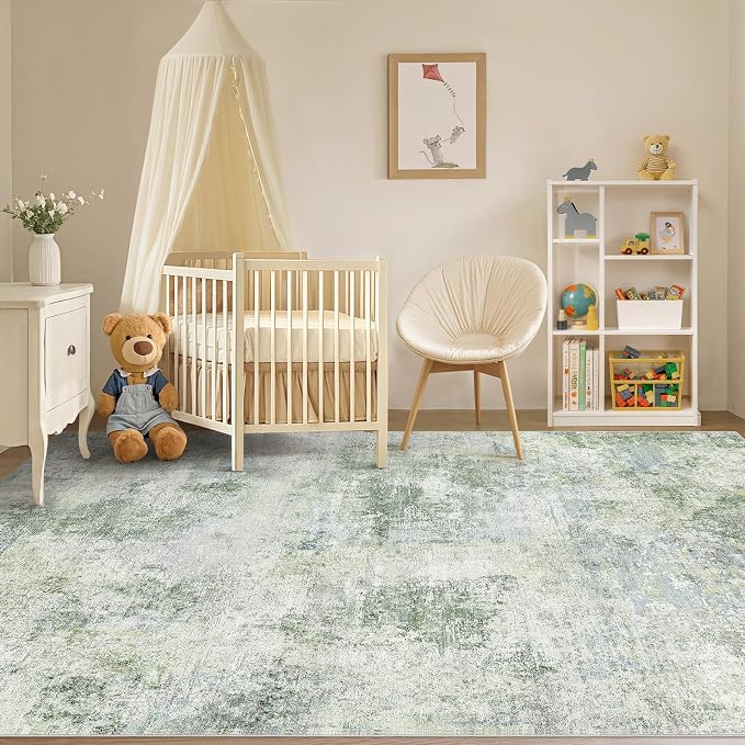 Tortania Area Rug Living Room Rugs - 5x7 Washable Large Soft Neutral Boho Moroccan Bohemian Farmhouse Rug Indoor Floor Carpet for Bedroom Under Dining Table Home Office Decor - Sage Green
