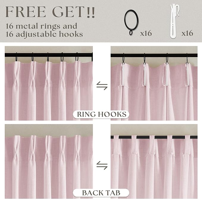 80 Inch Light Pink Pinch Pleated Semi Sheer Curtains 40x80 2 Panels Set | for Nursery Girls Bedroom Living Room, Pinch Pleat Memory Shape Trained, Light Filtering Privacy Semi Sheer, Baby Pink Blush