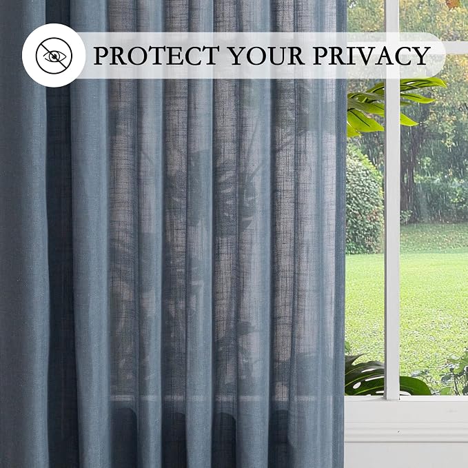 MYSKY HOME 72 Inches Long Semi Sheer Curtains Light Filtering Window Drapes Door Curtains for Closet Doorways, Short Curtain Panels Elegant Look for Classroom/Guestroom, 50" x 72", Dusty Blue, 2 Pcs