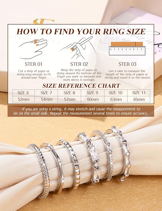 FIBO STEEL Gold Rings for Women Non Tarnish Dainty Stackable Ring Set Hypoallergenic Cubic Zirconia Wedding Band Promise Bands for Her Women's Jewelry Size 5-10
