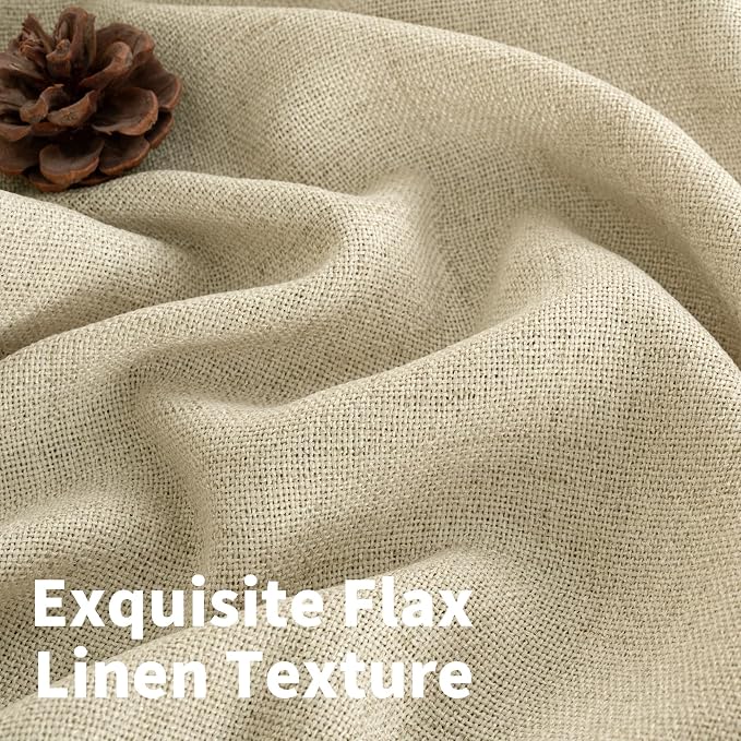 YoungsTex Linen Curtains 63 Inch Length for Living Room, Light Filtering Drapes with Grommet Semi Sheer Rustic for Bedroom Windows, Warm Beige, 2 Panels, 42 X 63 Inch