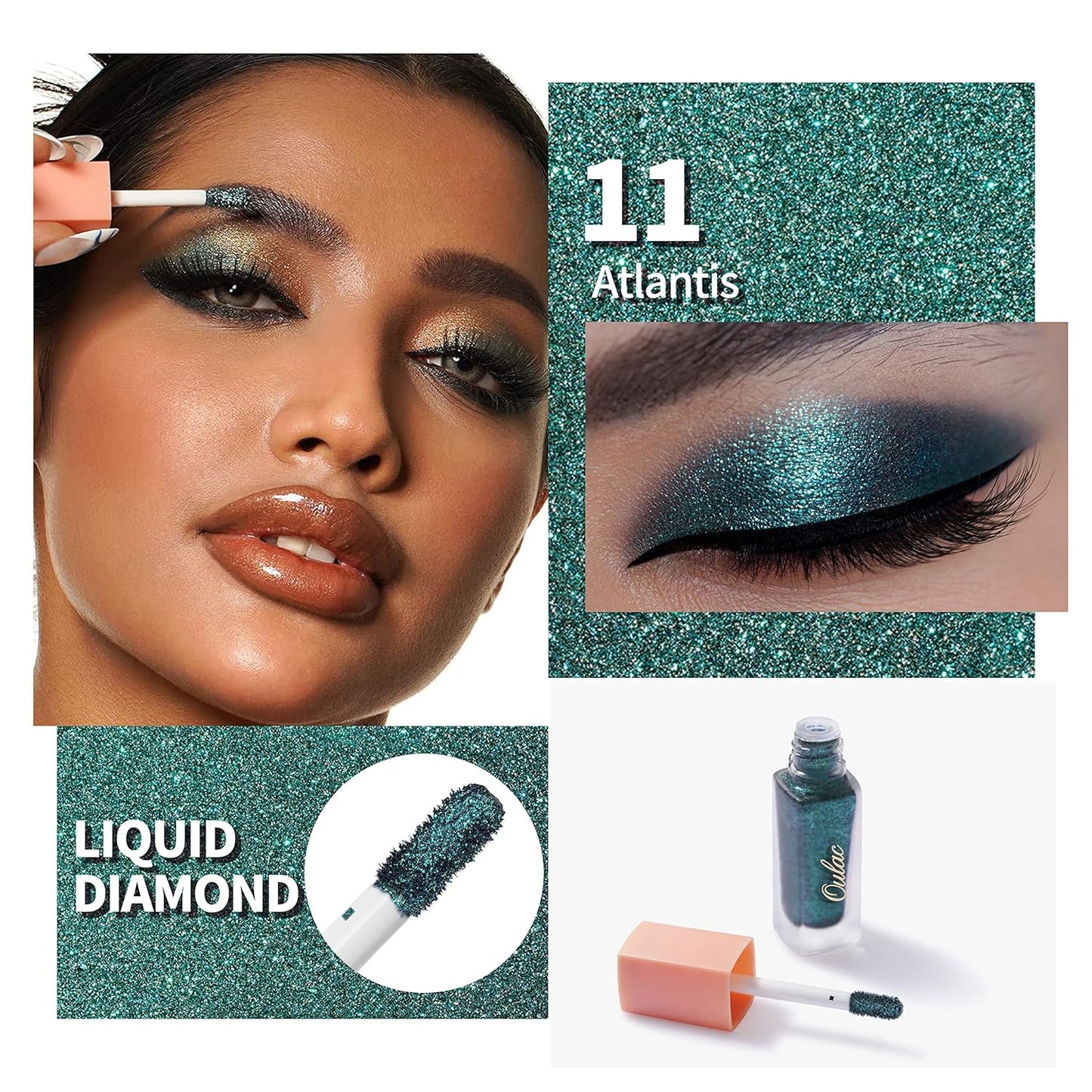 Oulac Liquid Glitter Eyeshadow - Green Shimmer Eyeshadow & Liquid Eyeliner - Non-sticky, One-Swipe Coverage with Quick-Drying, Crease-resistant Formula. Vegan & Cruelty-Free (11)