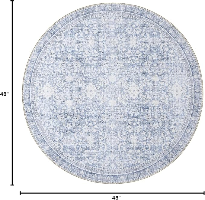 Sasttie Round Rug 4ft, Ultra-Soft Washable Circle Rug, Low Pile Foldable Thin Rugs with Non-Slip Backing, Skin-Friendly Stain Resistant Carpet for Living Room, Bedroom, Kitchen, Dorm, 4ft, Light Blue