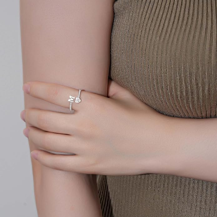 Step Forward 925 Sterling Silver Adjustable Initial Ring for Women | Non Tarnish Letter Rings for Lady | Alphabet Heart Thumb Rings | Capital Letter Jewelry Gifts