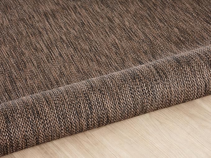Angela Easy Jute Indoor Outdoor Rug, 8x10 Natural Solid Jute Look, Polyester, Durable & Easy Care Outdoor Farmhouse Carpet for Patio, Porch, Living Room (8' x 10', Brown)