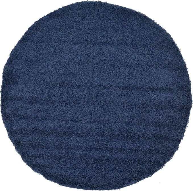 Unique Loom Solid Shag Collection Area Rug (6' 1" Round, Sapphire Blue/ Navy Blue)
