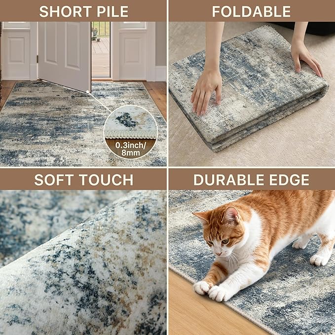 GENIMO 2x3 Rugs for Entryway, Washable Bathroom Kitchen Rugs Non Slip, Modern Abstract Soft Small Area Rug Indoor, Low Pile Throw Carpet, Navy Blue
