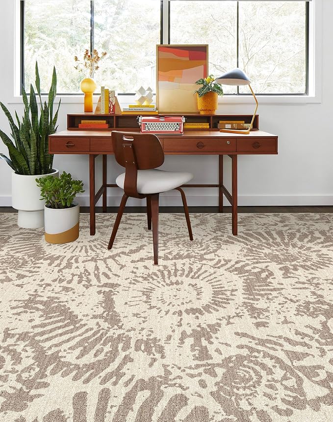 BLISSA Dining Room Rugs for Under Table - 6x9 Taupe Washable Living Room Area Rug Non-Slip Low-Pile Earthy Modern Abstract Rugs for Bedroom Dining Room Home Office Nursery Foyer Floor Carpet