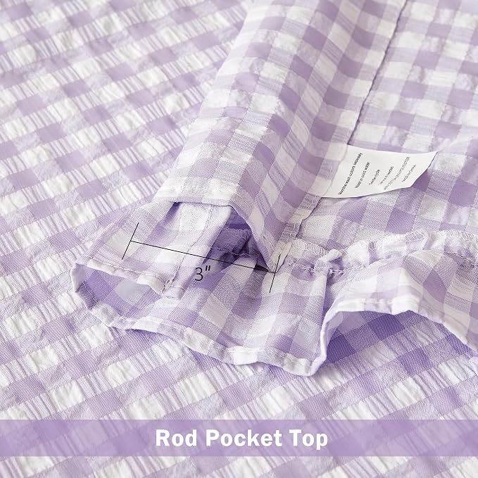 ZJDECOR Purple Buffalo Plaid Crinkle Curtains with Ruffle Edges,40"Wx90"Lx2 | Rod Pocket,Not-See-Through Sheer Drapes,45% Cotton,55% polyester,Window Treatment for Girls Room Living Room,40"Wx90"Lx2