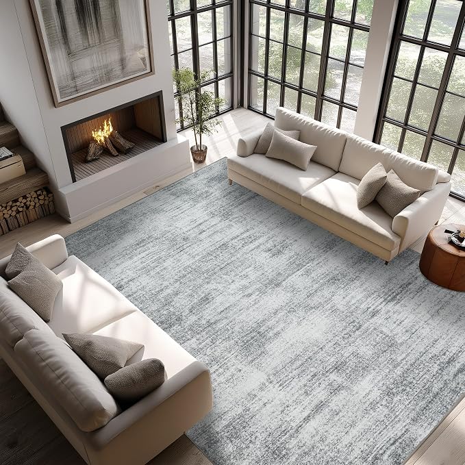 BILEEHOME Grey 6x9 Area Rugs for Offic Room Neutral Non Slip Washable Rug | Gray Floor Carpet, Abstract Modern Bobo, for Bedroom Diningroom, Hardwood Floor Protector, Low Pile, Rubber Backing Foldable