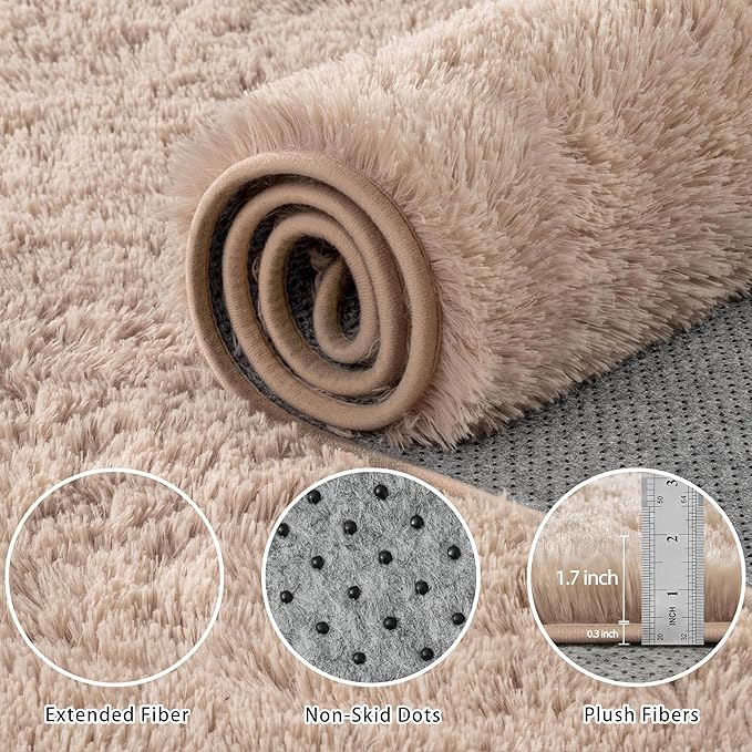 5x8 Area Rug for Living Room:Ultra Soft Fluffy Shag Beige Rugs,Large Fuzzy Plush Indoor Non Slip Carpet Washable Rug for Bedroom Kids Nursery Office Dorm Modern Decor(Beige 5'x8')