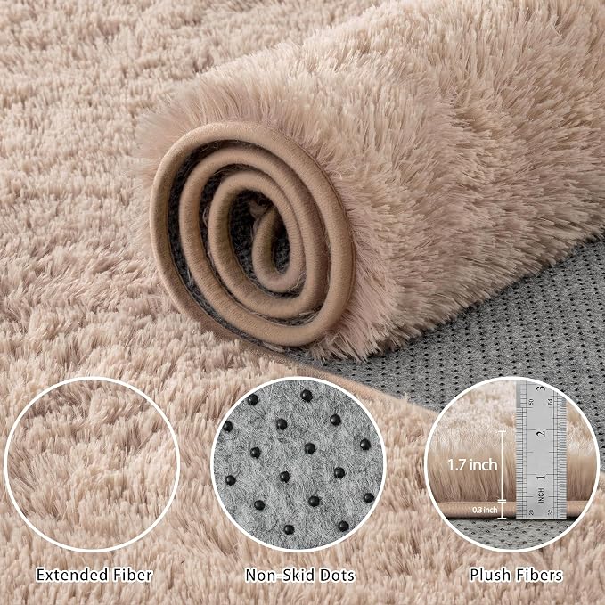 6x9 Area Rug for Living Room:Ultra Soft Fluffy Shag Beige Rugs,Large Fuzzy Plush Indoor Non Slip Carpet Washable Rug for Bedroom Kids Nursery Office Dorm Modern Decor(Beige 6'x9')
