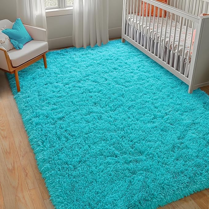 9x12 Large Area Rugs for Living Room, Teal Blue Fluffy Shag Rug | Bedroom and Nursery, Soft and Comfy, Big Fuzzy Carpet for Kids, Girls Room Dorm Home Decor Aesthetic, Upgrade Non Slip