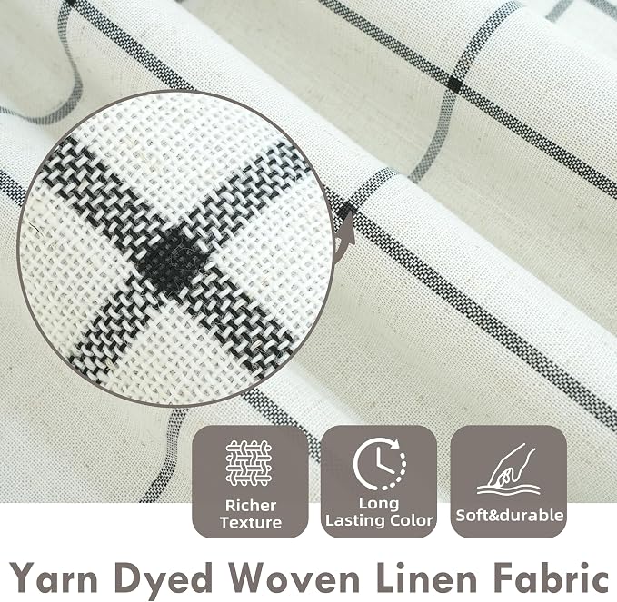 DriftAway 100% Blackout Plaid Linen Curtains 90 Inches Long 2 Panels Black | 100% Blackout, Linen Texture, Plaid Pattern, Two Layers, Rod Pocket & Back Tab, Bedroom Living Room Use, Luxury Appearance