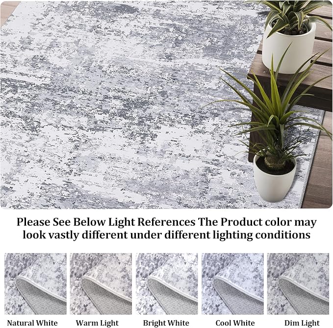ROYHOME Area Rug 10x13 Modern Abstract Accent Faux Wool Rug, Light Grey | Low Pile Ultra Soft Stain Resistant Rug Non Slip Non Shedding Throw Rug Washable for Living Room Bedroom Home Decor