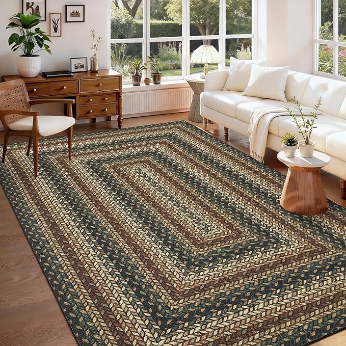 GarveeHome Easy Jute 3x5 Modern Braided Print Washable Rugs for Living Room | Indoor Non Slip Stain Resistant Small Area Rugs Living Room Bordered Throw Carpet Jute Rugs for Bedroom Kitchen, Rust