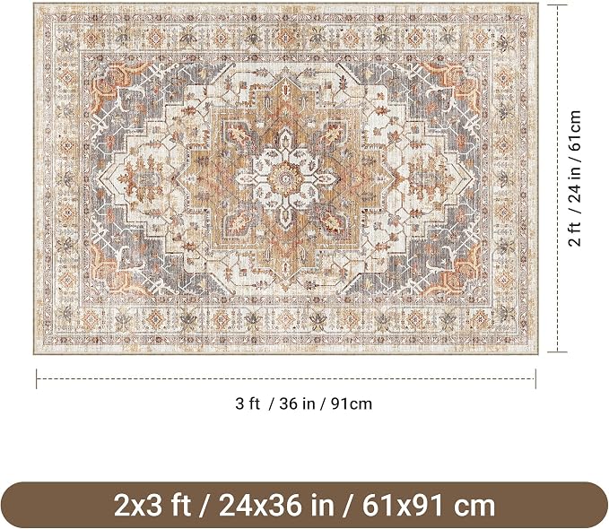 befbee 2x3 Entryway Rug Small Washable Kitchen Rugs Non Slip Front Door Rug Foldable Thin Carpet Low Pile Area Rug for Dining Room Entry Bedroom(Turmeric/Grey,2'x3')