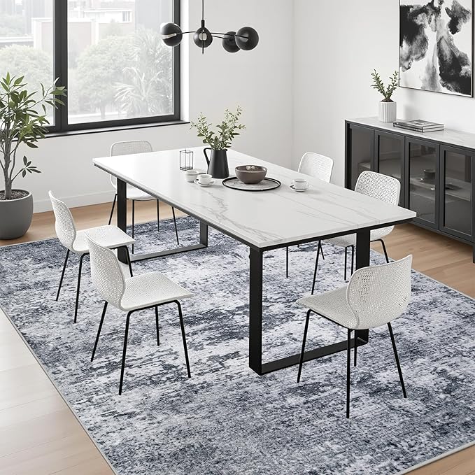 4x4 Area Rug Living Room Rug: Washable Modern Abstract Soft Thin Rug Indoor Floor No Slip Stain Resistant Carpet for Bedroom Dining Room Farmhouse Nursery Home Office - Grey