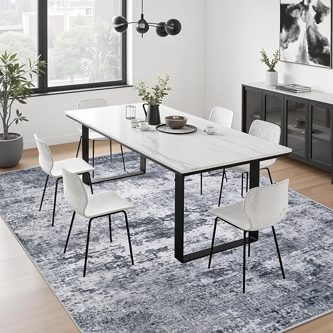 10x14 Area Rug Living Room Rug: Washable Modern Abstract Soft Thin Rug Indoor Floor No Slip Stain Resistant Carpet for Bedroom Dining Room Farmhouse Nursery Home Office - Grey