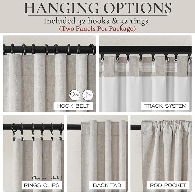 Pleat Linen Blend Room Darkening Curtains 84 Inch Length 2 Panels Set for Living Room, Natural Melange Grey for Bedroom Windows Blackout Drapes Heat Blocking Curtain for Summer Heat (50"Wx84"L)