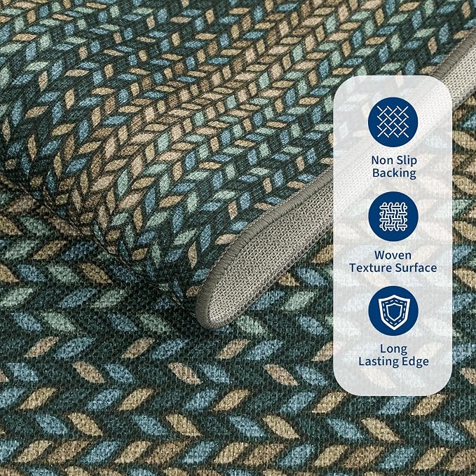 GarveeHome Indoor Easy Jute Runner Rug 2x6 Washable Kitchen Runner Rugs | Low Pile Non Slip Throw Runners Carpet Stain Resistant Long Hallway Mat Living Room Bedroom Bedside Area Rugs, Slates