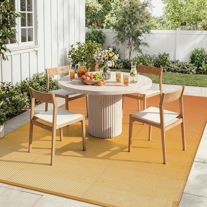 Lahome Waterproof RV Outdoor Rugs for Camping 8x10,Reversible Plastic Straw Rug Patio Rv Mats for Outside Under Awning,Portable Lightweight Carpet for Porch Backyard,Orange-Yellow 8x10