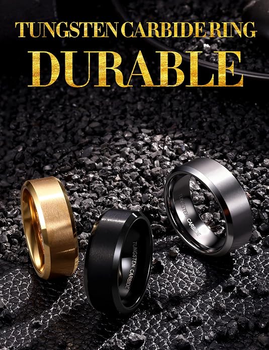 Jstyle Tungsten Mens Wedding Band 8MM Wedding Ring for Men Matte Surface - Beveled Polished Edge Anniversary Promise Rings, Men Ring Jewelry Comfort Fit Size 6-14