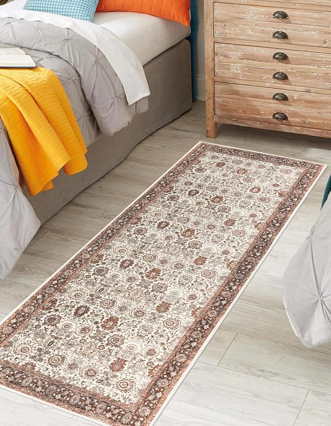 Keen Home Design 30"x84" Rug - Machine Washable Runner Rug with Non-Slip Backing, Ideal for Hallway, Entryway, Kitchen, Laundry Room - Vintage, Easy Clean, Durable, Low Pile - (2'6" x 7')
