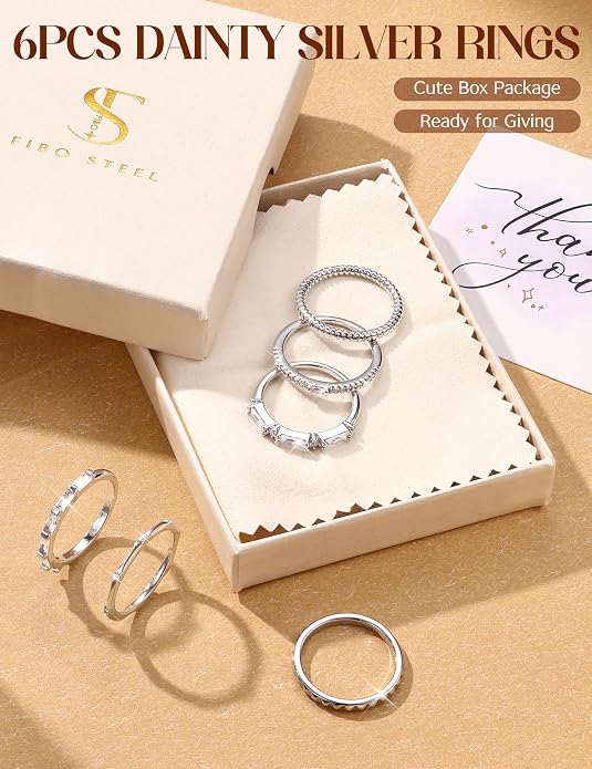 FIBO STEEL Gold Rings for Women Non Tarnish Dainty Stackable Ring Set Hypoallergenic Cubic Zirconia Wedding Band Promise Bands for Her Women's Jewelry Size 5-10