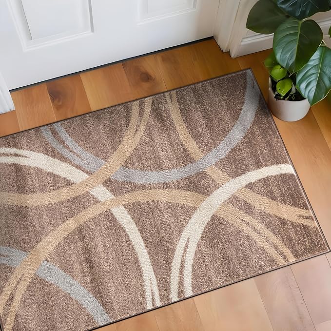 Rugshop Wavy Circles Modern Accent Fade-Resistant Area Rug Brown 2'7" x 4'