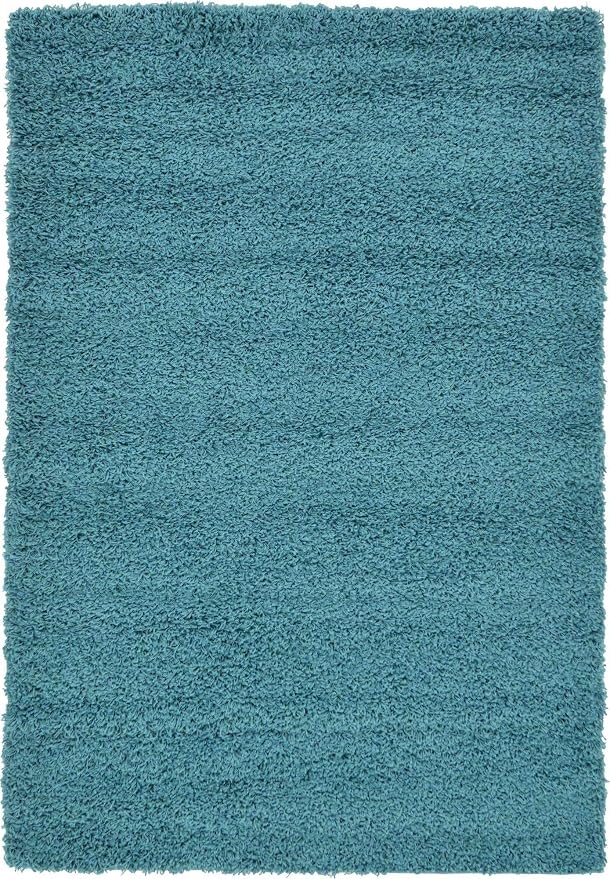 Unique Loom Solid Shag Collection Area Rug (4' 1" x 6' 1" Rectangle, Deep Aqua Blue)