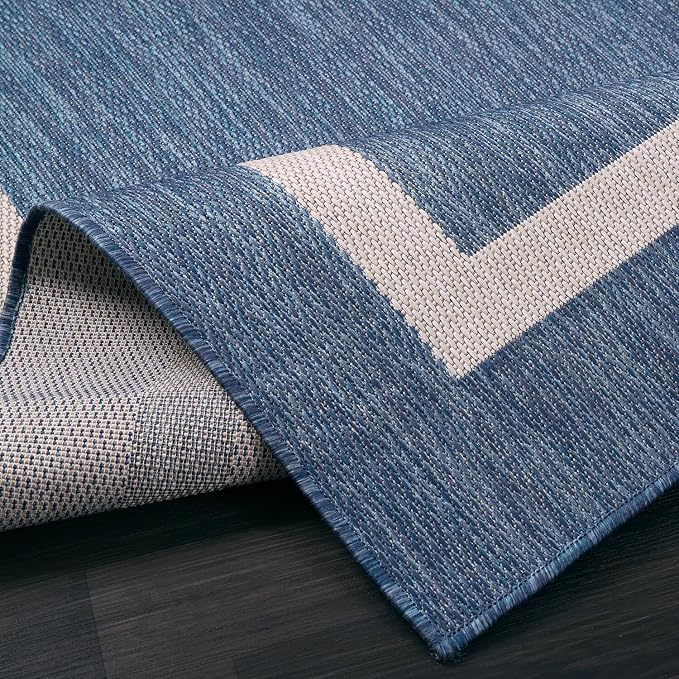 Luul Home Bordered Outdoor Rug 8x10 Washable Outside Carpet for Indoor Patio Porch Waterproof Easy Cleaning Non Shedding Area Rugs Blue 8 x 10