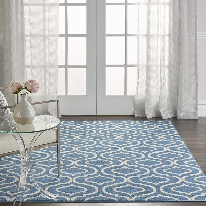 Nourison Home Jubilant Blue 4' x 6' Area Rug - Easy Clean, Non Shedding, Bed Room, Living Room, Dining Room, Kitchen (4' x 6')