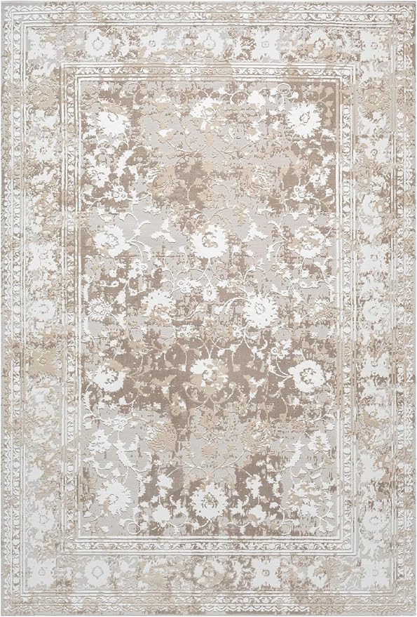Amber Traditional Floral Area Rug for Living Room, 6x9 Vintage Persian-Inspired Beige Neutral Rug, Medium Pile Stain Resistant Carpet for Bedroom, Dining Room or Kitchen (6' x 9', Beige)