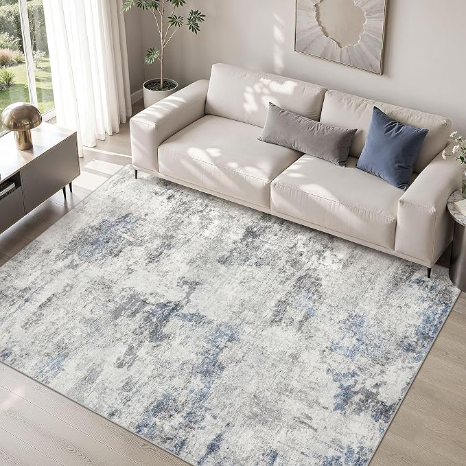 DMOYEST 5x7 Area Rug - Washable & Non Slip Indoor Rug for Living Room, Kid & Pet Friendly Abstract Low Pile Soft Carpet for Bedroom and Dining Room - Grey Blue