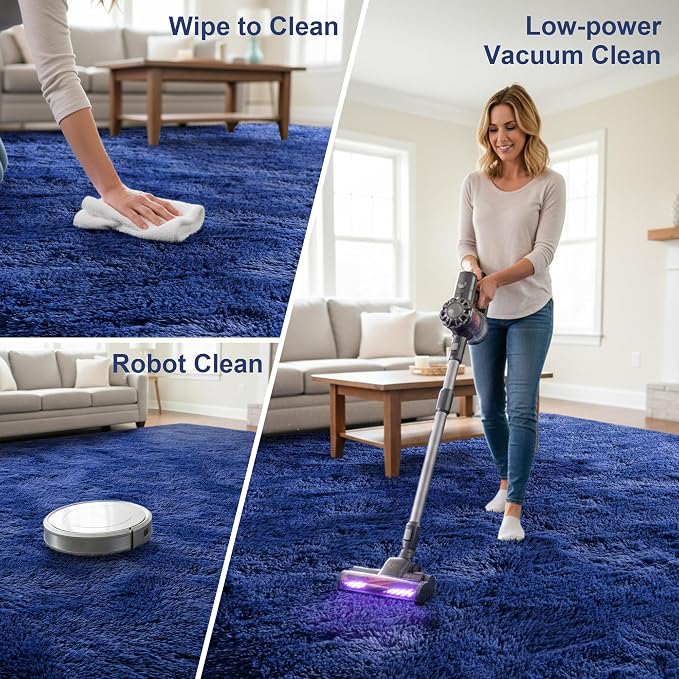 Fluffy Rugs for Living Room: Dusty Blue Soft Shag Rug for Bedroom, Large Fuzzy Plush Indoor Carpet Non Slip Modern Rug for Nursery Kids Room Dorms Office Home Decor, 7x10 Feet