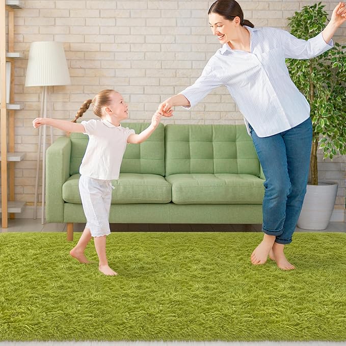 Soft Grass Green Fluffy Rug for Bedroom Living Room, 3x10 ft Fuzzy Green Shag Rug Runner Carpet for Hallways Entryway Nursery Bedside Kids Room Teen Dorm Home Decor Indoor