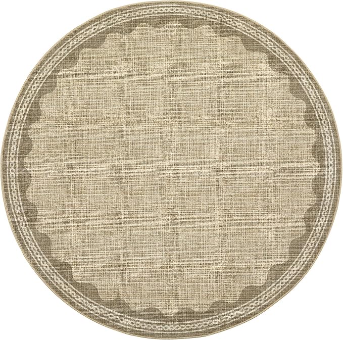 4ft Scalloped Round Rug Jute Washable Living Room Bedroom Area Rugs | Small Solid Rug for Bedroom Girls, Non Slip Scalloped Round Bath Mat, Soft Dorm Nursery Carpet for Bedside