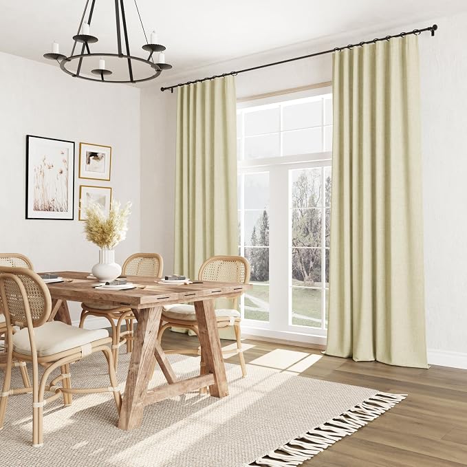 Guken Extra Long 100% Blackout Linen Curtains for Bedroom 102 inches Long, Thermal Insulated Room Darkening Black Out Drapes for Living Room, Back Tab Rod Pocket 2 Panels Set,Cream Yellow,52x102
