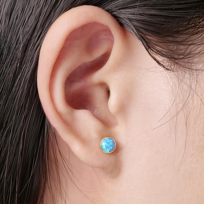 limerencia 18G Hypoallergenic Titanium Opal Threadless Nose Stud Earrings, 2PC Flat Back Push in Stud Earrings Labret Medusa Monroe Helix Cartilage Tragus Conch Piercing Jewelry for Women Men