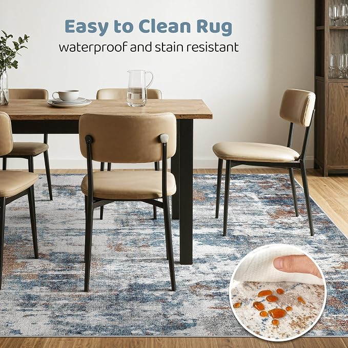 6x9 Area Rugs Living Room: Washable Large Abstract Neutral Modern Soft Rug Stain Resistant Indoor Floor Non-Slip Accent Carpet for Bedroom Nursery Playroom Dining Room Office Dorm Home- Rust Cyan