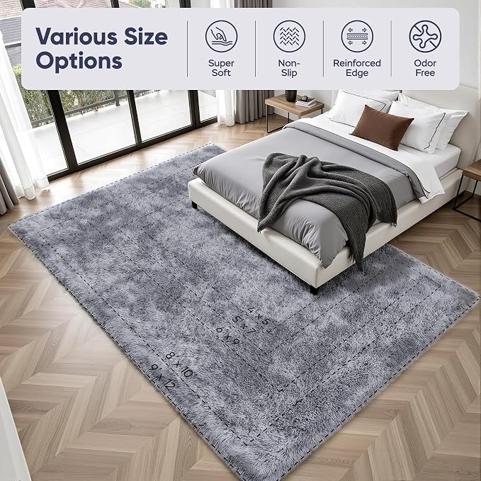 Area Rug for Living Room Bedroom: 4x6 Light Grey Soft Fluffy Shag Upgrade Non-Slip High Pile Carpet Large Fuzzy Plush Indoor Floor Decor Shaggy Rug for Kid Boys Girls Playroom Nursery Modern Home