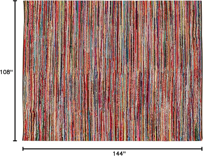 Chindi Rug 9x12, Boho Living Room Woven Braided Multicolor Area Rugs 9x12, Bohemian Colorful Recycled Cotton Rag Rugs for Farmhouse, Bedroom, Dining Room, Classroom, Hallway