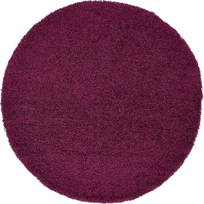 Unique Loom Solid Shag Collection Area Rug (6' 1" Round, Eggplant Purple)