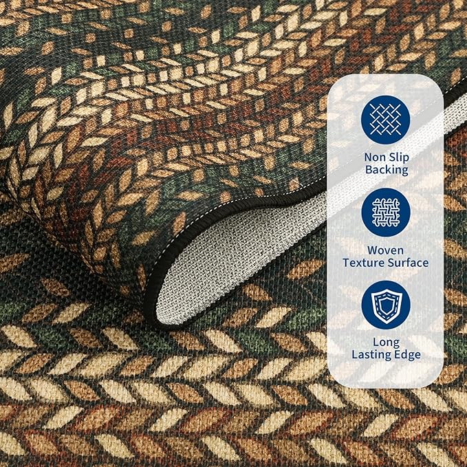GarveeHome Easy Jute 3x5 Modern Braided Print Washable Rugs for Living Room | Indoor Non Slip Stain Resistant Small Area Rugs Living Room Bordered Throw Carpet Jute Rugs for Bedroom Kitchen, Rust