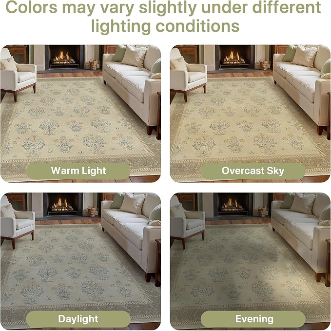 GENIMO 8x10 Vintage Floral Area Rug, Soft Microfiber Washable Rug with Non-Slip Backing, Brown Carpet for Living Room, Bedroom and Dining Room
