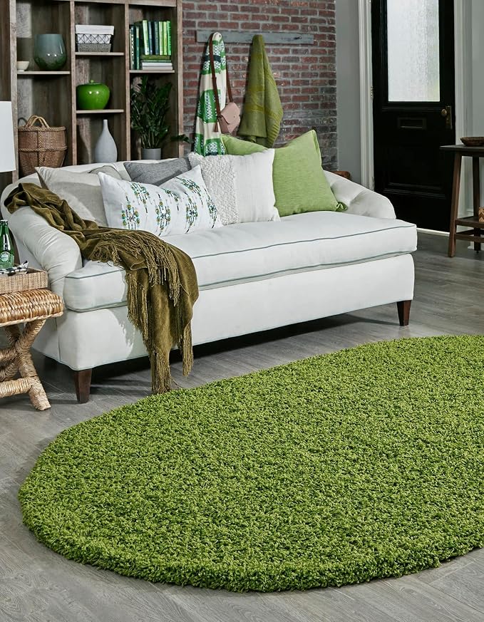 Unique Loom Solid Shag Collection Area Rug (3' 3" x 5' 3" Oval, Grass Green)