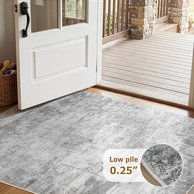 cotiled 3x5 Washable Rug Abstract Soft Non Slip Entryway Rugs | Stain Resistant, Robot Vacuum & Pet Friendly, Low-pile, For Living Room, Bedroom, Dining Table, Nursery Grey